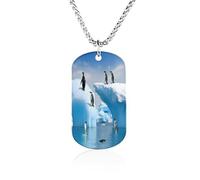 Custom Penguins On The Iceberg Dog Tag Necklace 23.6" Chain Personalized Photo Pendant for Men Women Stainless Steel Memorial Picture Couple Necklace Jewelry Keepsake Bereavement Sympathy Gifts