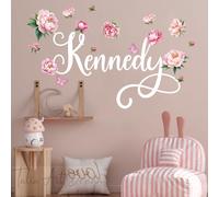 Custom Peony Flower and Butterfly Wall Decal - Personalized Name Sticker for Girl’s Room, Nursery Decor, Floral Bedroom Wall Art