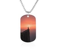 Custom People Sitting Alone at Sunset Dog Tag Necklace 23.6" Chain Personalized Photo Pendant for Men Women Stainless Steel Memorial Picture Couple Necklace Jewelry Keepsake Bereavement Sympathy Gifts