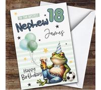 Custom Personalised 18th Birthday Card Nephew Frog With Beer, Personalized Birthday Card For Nephew, Him, Teenagers, 18th, Alcohol, Milestone Birthdays, Animals