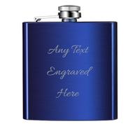 [Custom] Personalised 6oz Shiny Blue Hip Flask (Script, Flask Only)