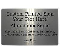 Custom Personalised Any Text Aluminium Metal Sign Plaque House Office Pub Restaurant Door Gate (85x54mm Credit Card Size, Brushed Silver)