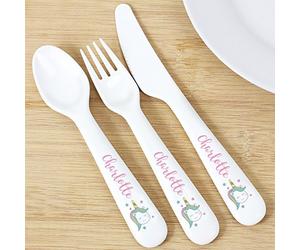 Custom Personalised Baby Unicorn Plastic Cutlery - for Girls, Unbreakable