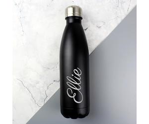 Custom Personalised Black Metal Insulated Drinks Bottle. Ideal for Kids,Teachers,Work,School,Cycling,Gym,Camping, Mother's Day, Father's Day