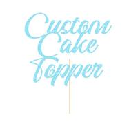 Custom Personalised Cake Decorations - Wedding & Birthday Cake Toppers in 11 Colors with Glitter & Any Text for Graduation & Baby Shower (Baby Blue)
