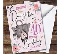Custom Personalised Daughter-In-Law 40th Birthday Card Bag With Heels, Personalized Birthday Card For Daughter-in-law, Her, 40th, Milestone Birthdays