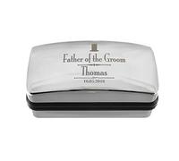 Custom Personalised Decorative Wedding Chrome Finish Cufflink Box. Laser Engraved. Ideal for Weddings, Groom, Best Man, Father of the Groom, Father of the Bride, Usher, Page Boy (Father of the Groom)