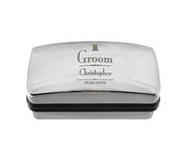 "Custom Personalised Decorative Wedding Chrome Finish Cufflink Box. Laser Engraved. Ideal for Weddings, Groom, Best Man, Father of the Groom, Father of the Bride, Usher, Page Boy (Groom)"