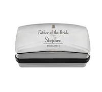 Custom Personalised Decorative Wedding Chrome Finish Cufflink Box. Laser Engraved. Ideal for Weddings, Groom, Best Man, Father of the Groom, Father of the Bride, Usher, Page Boy (Father of the Bride)