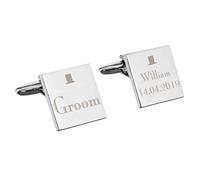 "Custom Personalised Decorative Wedding Party Square Cufflinks. Laser Engraved. For Groom, Best Man, Father of the Groom, Father of the Bride, Usher, Page Boy, Any Role (Groom)"