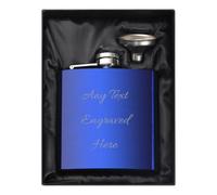 [Custom] Personalised Engraved 6oz Shiny Blue Hip Flask (Script, Silk Box)