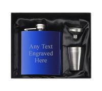 [Custom] Personalised Engraved 6oz Shiny Blue Hip Flask (Times, 4 Cup)