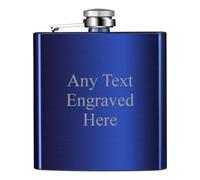 [Custom] Personalised Engraved 6oz Shiny Blue Hip Flask (Times, Wooden Box)