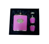 [Custom] Personalised Engraved Pink 7oz Hip Flask Gift Set, with 2 Cups and Funnel
