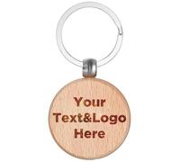 Custom Personalised Engraved Round Wooden Keyring Keychain Keyfob | Your Text Or Logo | Perfect to advertise your Business, website, social media and more.