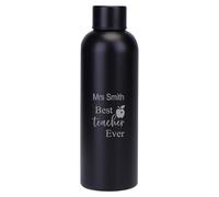[Custom] Personalised Engraved Teacher Gift Designs Double Wall Insulated Water Bottle 500ml 17.5oz Hot Cold (Black Matt, Best Teacher + Apple)