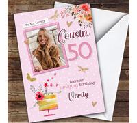 Custom Personalised Female Cousin 50th Birthday Card Photo, Personalized Birthday Card For Cousin, Her, 50th, Photo Upload, Milestone Birthdays