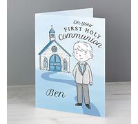 Custom Personalised First Holy Communion Blue Greeting Card - Communions