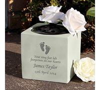 Custom Personalised Footprints Memorial Graveside Flower Holder Vase Rose Bowl Engraved with Custom Message