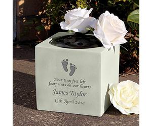 Custom Personalised Footprints Memorial Graveside Flower Holder Vase Rose Bowl Engraved with Custom Message