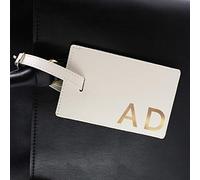 Custom Personalised Gold Initials Cream Luggage Tag - Holiday, Travel, Suitcase, Baggage, Vacation