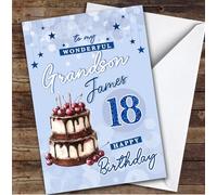 Custom Personalised Grandson 18th Birthday Card Blue Cherry Cake, Personalized Birthday Card For Grandson, Him, Teenagers, 18th, Milestone Birthdays