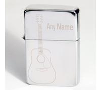 Custom Personalised Guitar Motif Silver Lighter. Laser Engraved with a Name.
