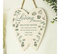 Custom Personalised In Loving Memory Memorial Ceramic Angel Wings Hanging Plaque