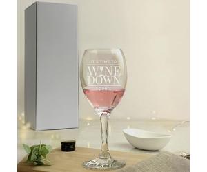 Custom Personalised 'It's Time to Wine Down' Wine Glass - Mother's Day, Birthday, Christmas, Celebration