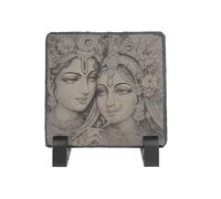 Custom Personalised Laser Engraved Stone Photo Plaque Frame, Natural Black Stone with Display Stand, Square or Round - Hindusiam, Spiritual, Hindu Gods, mediation, Sanatan, Radha Krishna, Sikhism