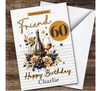 Custom Personalised Male Friend 60th Birthday Card Black And Gold Champagne, Personalized Birthday Card For Friend, Him, 60th, Alcohol, Milestone Birthdays