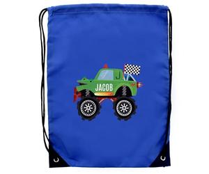 Custom Personalised Monster Truck Blue Kit Bag, 3-11 Years. Back to school