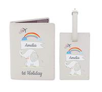 Custom Personalised My 1st Cream Passport Holder & Luggage Tag Set - Holiday, Travel, Vacation, Flight, Suitcase