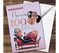 Custom Personalised Nanna 100th Birthday Card Glamorous Woman On Sofa, Personalized Birthday Card For Grandma, Her, 100th, Milestone Birthdays