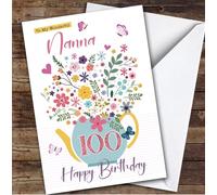 Custom Personalised Nanna 100th Birthday Card Tea Pot, Personalized Birthday Card For Grandma, Her, 100th, Milestone Birthdays, Tea & Coffee
