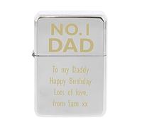 Custom Personalised No.1 Dad Laser Engraved Windproof Silver Lighter. Ideal for Dad, Xmas and Birthdays.