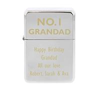 Custom Personalised No.1 Grandad Laser Engraved Windproof Silver Lighter. Ideal for Fathers-day, Xmas and Birthdays.