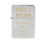 Custom Personalised No.1 Mum Laser Engraved Windproof Silver Lighter. Ideal for Mothers-day, Xmas, and Birthdays.