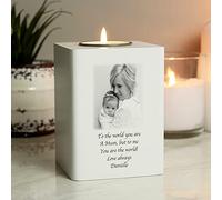 Custom Personalised Photo Upload White Wooden Tea light Holder. For Christmas, Weddings, Memorial, Anniversary, Birthdays