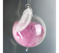 Custom Personalised Pink Feather Glass Bauble - Ideal for Christmas