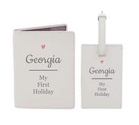 Custom Personalised Pink Heart Cream Passport Holder & Luggage Tag Set - Holiday, Travel, Vacation, Flight, Suitcase