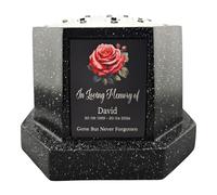 [Custom] Personalised Printed Black Memorial Rose Bowl Grave Marker Flower Pot Vase Rose Design (UV PRINTED) (Silver Text)