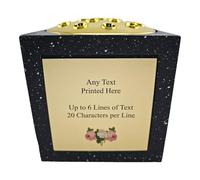 [Custom] Personalised Printed Black Stone Effect Memorial Rose Bowl Grave Marker Flower Pot Vase With Flower Design D6