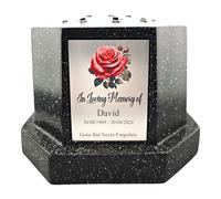 [Custom] Personalised Printed Rose Black Memorial Rose Bowl Grave Marker Flower Pot Vase Silver/Gold Plate (UV PRINTED) (Silver Plate)