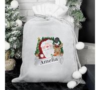 Custom Personalised Santa Claus Christmas Sack with Pom Pom | Luxury Custom Gift Bag for Kids | Reusable Xmas Present Sack