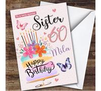 Custom Personalised Sister 60th Birthday Card Cake, Personalized Birthday Card For Sister, Her, 60th, Milestone Birthdays
