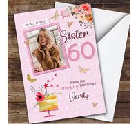 Custom Personalised Sister 60th Birthday Card Photo, Personalized Birthday Card For Sister, Her, 60th, Photo Upload, Milestone Birthdays