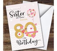 Custom Personalised Sister-In-Law 80th Birthday Card Balloon Hearts, Personalized Birthday Card For Sister-In-Law, Her, 80th, Milestone Birthdays