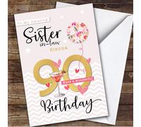 Custom Personalised Sister-In-Law 90th Birthday Card Balloon Hearts, Personalized Birthday Card For Sister-In-Law, Her, 90th, Milestone Birthdays