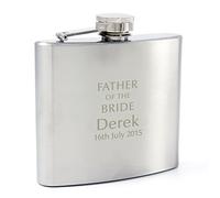Custom Personalised Stainless Steel 6oz Father Of The Bride Wedding Hip Flask. Laser Engraved. Includes Funnel and Presentation Box.